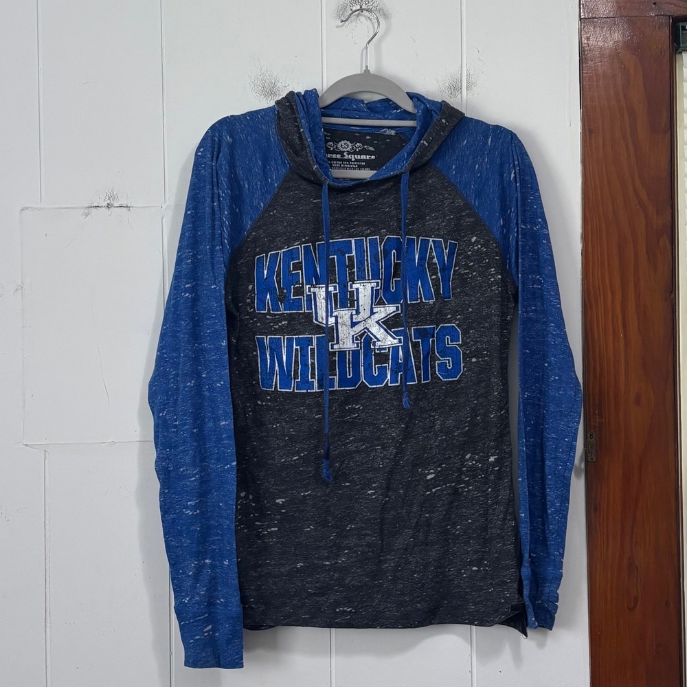 Three Square Kentucky Wildcats Women XL Blue Gray Raglan Lightweight Hoodie